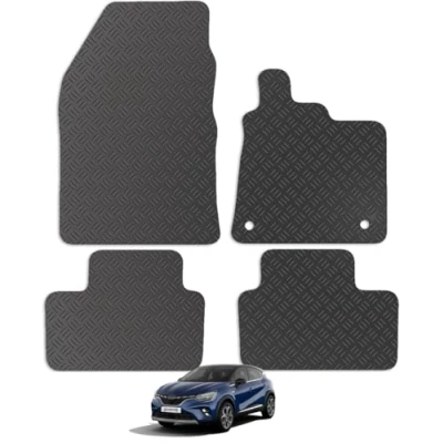 Image of Carsio Rubber Car Mats For Renault Captur 2020+ Onwards Tailored Fit Floor Mat Set Complete Accessory Black Custom Fitted All Weather &amp; Heavy Duty, Anti Slip Backing with Clips