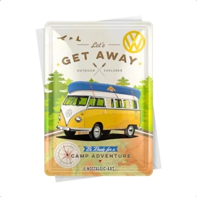 Image of Nostalgic Art Volkswagen T1 Bulli Get Away Gift for VW Bus Fans, Sheet metal postcard, Mini Tin Sign Vintage Design, 10 x 14 cm