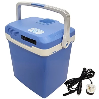 Image of Crystals 24L Electric Cool Box Cooler for Drinks Food Ice, Hot &amp; Cold Coolbox Travel Camping Picnic Caravan Festivals, 12V DC 240V AC Adapter
