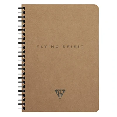Image of Clairefontaine 103566C A Flying Spirit spiral notebook 120 detachable pages ivory 14.8x21 cm 90g lines + pockets, brown kraft cover, random pattern