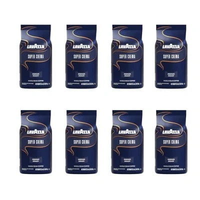 Image of Lavazza Super Crema Espresso Coffee Beans, Medium Roast, 1 kg Pack of 8
