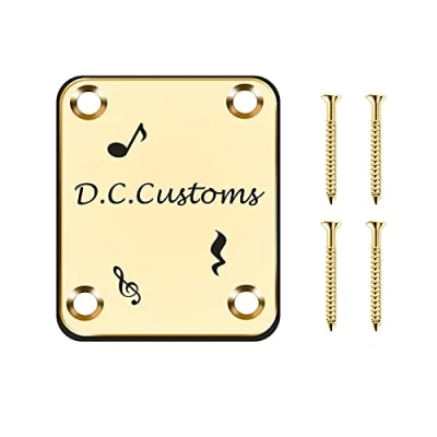 Image of OXYEFEI Guitar Neck Plate Retro Style, Steel Alloy Durable Reinforced Electric Parts 4 Bolts, for Bass Custom Engraving Text/Image (gold)