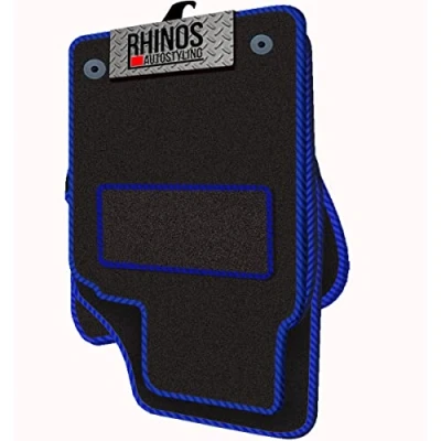 Image of TAILORED FOR Renault Zoe (2021 ONWARDS) FULL SET OF LUXURY INTERIOR FLOOR CAR CARPET MATS BLACK MAT + BLUE EDGING
