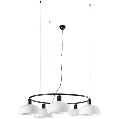 Image of Tatawin Medium 5 Light Cylindrical Pendant Ceiling Satin Black, Opal