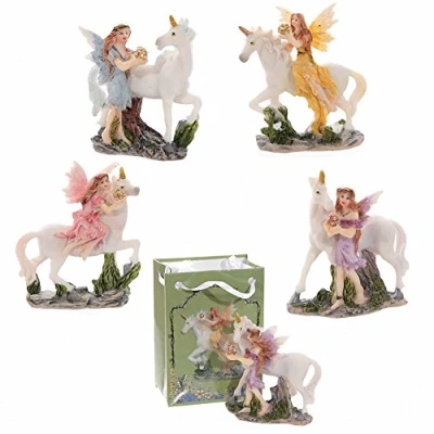 Image of lotusandlime Flower Fairy &amp; Unicorn, resin, Mixed, Height 7cm Width 6cm Bag 9 x 6.5 4cm