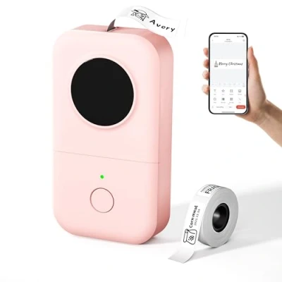 Image of Phomemo D30 Label Maker Machine With Tape Mini Bluetooth Thermal Handheld Sticker Printer,Inkless for Home Office Kitchen Organizing, Compatible Android &amp; iOS,Pink