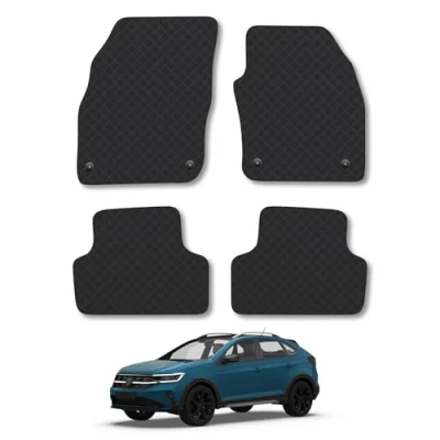 Image of Rubber Car Mats Compatible with VW Taigo (2022 ) Rct Tailored Fit Floor Set Accessory Black Custom 4 Pieces Clips Anti Slip Backing, Heavy Duty &amp; Waterproof