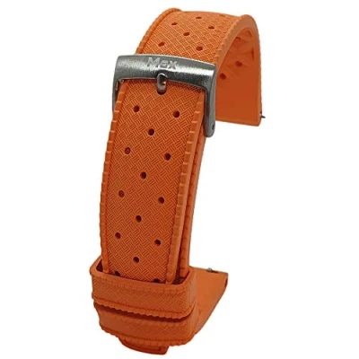 Image of Max Tropical Vintage Style FKM Rubber Divers Replacement Watch Strap Fluororubber (22mm, Orange QR)