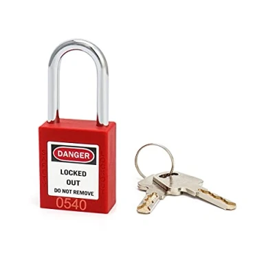 Image of QWORK® Safety Lockout Padlock, 1 Padlocks with 2 Keys, Steel Shackle, Red