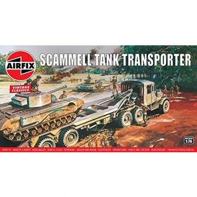Image of Airfix Vintage Classics Set A02301V Scammel Tank Transporter Plastic Model Kits for Adults &amp; Children 8+, Includes 107 Pieces, Sprues Decals 1:76 Scale