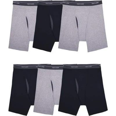 Image of Fruit of the Loom Men&#039;s Coolzone (Assorted Colors) Boxer Briefs, 6 Pack Black/Gray, L UK