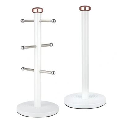 Image of Tower Linear Rose Gold Towel Pole And Mug Tree Set White