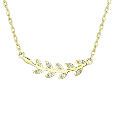 Image of Philip Jones Gold Plated Leaf Necklace Created with Zircondia® Crystals