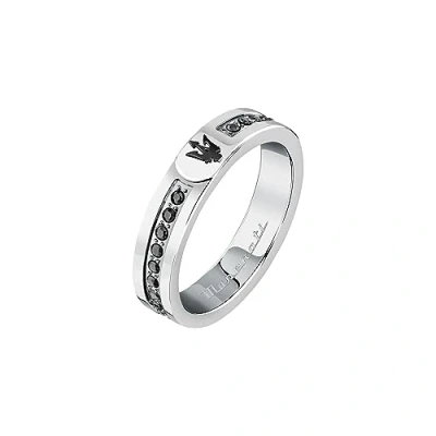 Image of Maserati Men&#039;s Ring in Steel, Black PVD, Stone, Iconic Collection JM423AVD30019
