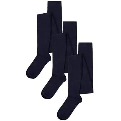 Image of SockShop Girls Plain Bamboo Tights Black, Navy, Grey Suitable for School Uniform or Casual Smooth Toe Seams, Soft, Cooling, Breathable 3 Pair Pack Ages 5 14 Navy 6 Years