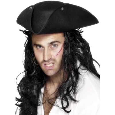 Image of Smiffy&#039;s Pirate Tricorn Hat with Studs Black