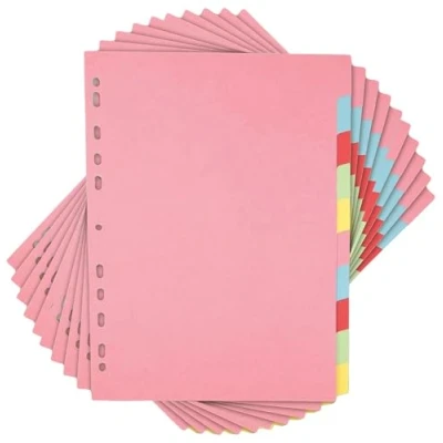 Image of 10 Pack A4 Part File Subject Dividers Multi Coloured Tabs Punched Card Folder