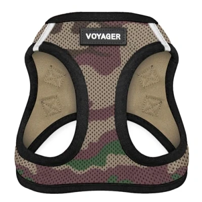 Image of Voyager Step in Air Dog Harness All Weather Mesh, Reflective, No Pull for Small, Medium Dogs, Cats Secure with Hook &amp; Loop Fastener, Buckle, Double D Rings Army/Black Trim, S