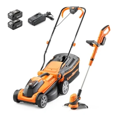 Image of LawnMaster MX 24V Cordless 34cm Lawnmower and 25cm 3 in 1 Grass Trimmer Rear Roller, Cutting Edging, 2x 4.0Ah Lithium Ion Batteries Fast Charger (34cm Mower &amp; Trimmer)