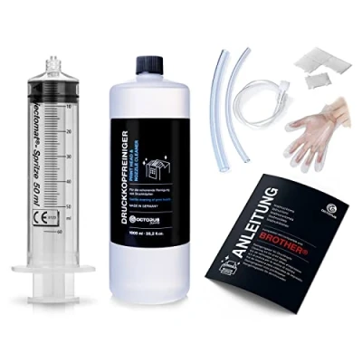 Image of Octopus nozzle cleaner, print head cleaner compatible for Brother heads with hose adapters (1000 ml).