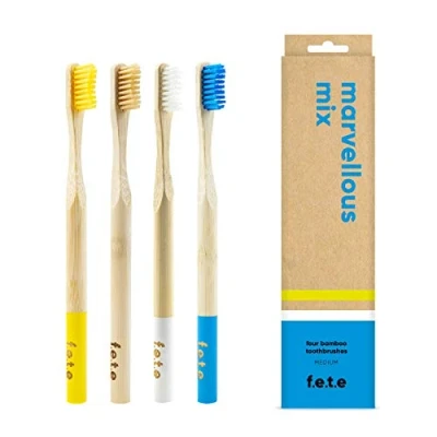 Image of f.e.t.e Marvellous Mix Bamboo Toothbrushes Biodegradable &amp; Compostable Handle Recyclable Medium Bristles Sustainable Vegan