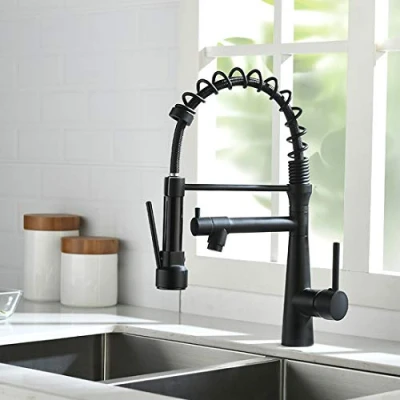 Image of TIMACO Kitchen Tap 360 Swivelling with Spiral Spring Shower Extendible Gastro High Pressure Sink Mixer Black