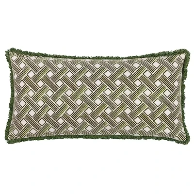 Image of Hoem Alexa Geometric Filled Cushion Olive Cotton Size 30 cm x 60