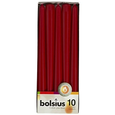 Image of Bolsius Wine RED Taper Party Wedding Candles 10 Pack Aprox inch (245x24 mm) by