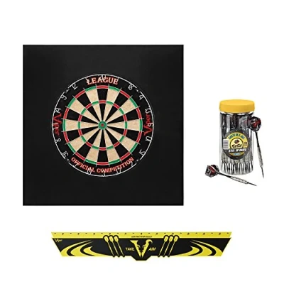 Image of Viper Defender II Backboard &amp; Sisal/Bristle Steel Tip Dartboard Bundle: Deluxe Set (League Dartboard, Backboard, Edge Throw Line, 21pc Jar of Darts)