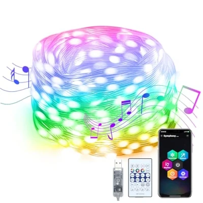 Image of HOUHUI 20M Dream Color Fairy Lights,RGB String Lights with APP and Remote Control,Music Sync Led Changing Rainbow Lights,USB Light for Bedroom Wedding Christmas