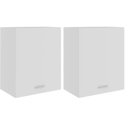 Image of vidaXL Modern Kitchen Hanging Cabinets, Set of 2 White Engineered Wood Storage Cabinets with Shelves each for an Efficient Organised