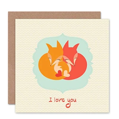 Image of Wee Blue Coo FOX LOVE CARTOON VALENTINES HEARTS BLANK GREETINGS BIRTHDAY CARD ART