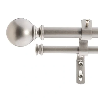 Image of Decopolitan 5/8&quot; Classic Ball Double Curtain Rod Set, 26 to 48 Inches, Dark Nickel