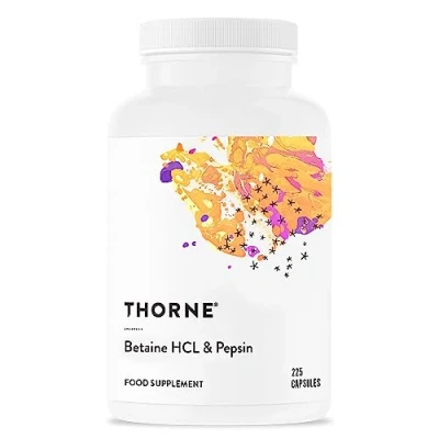 Image of Thorne Betaine HCL &amp; Pepsin Digestive Enzymes for Protein Breakdown and Absorption 225 Capsules