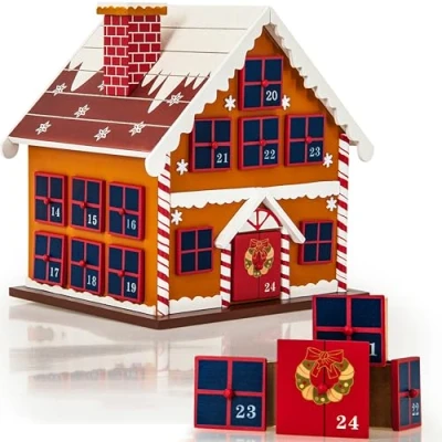 Image of Spielwerk® Traditional Wooden Christmas Advent Calendar 24 Days Of Gifts Behind Wood Doors Reusable Countdown For Kids and Adults Gingerbread House