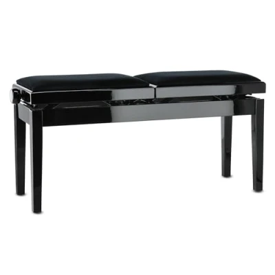 Image of Gewa Pianobank Deluxe (Double Bench, Smooth Height Adjustment via Precise Scissor Mechanism, Made Quality Solid Wood, Durable and Robust, Breaking Load), Black high Gloss, Full