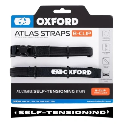 Image of Atlas B Clip (Pair), 17mm x 2.0m, Black. Motorcycle Adjustable Luggage Strap