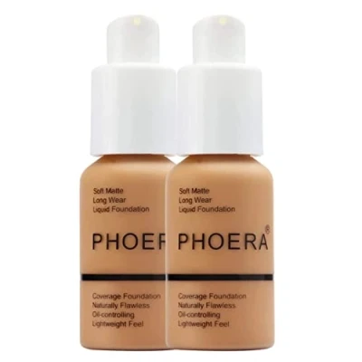 Image of Glamza Phoera Foundation Full Coverage Makeup Set 24hr Long Lasting Oil Control Soft Smooth Matte Flawless Concealer Cream Inc x2 30ml &amp; Silicone Blender Sponge (106 Warm Sun)