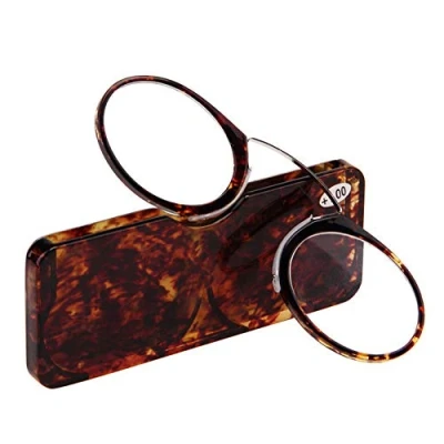 Image of NM Fashion Pack Clip On Nose Resting Pinching Reading Glasses Mini Portable Men And Women Pince Nez Readers Case1.0 1.5 2.0 2.5 3.0 3.5,Brown +2.50