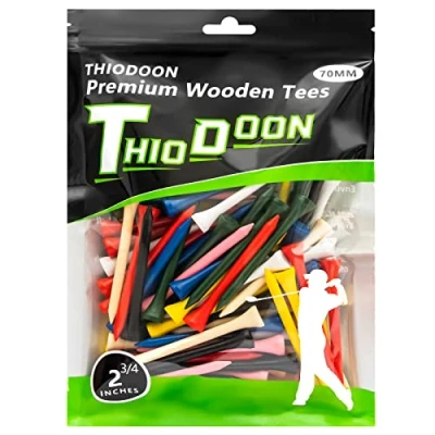 Image of THIODOON Golf Tees Professional Natural Wood Pack of 100, Golfing Multiple Colors Size 3 1/4 inch, 2 3/4 inch or 1/8 Tall Bulk Reduce Side Spin and Friction