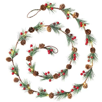Image of WeRChristmas Christmas Pinecone and Red Berries Light String Decoration, Warm White, 1.8 m