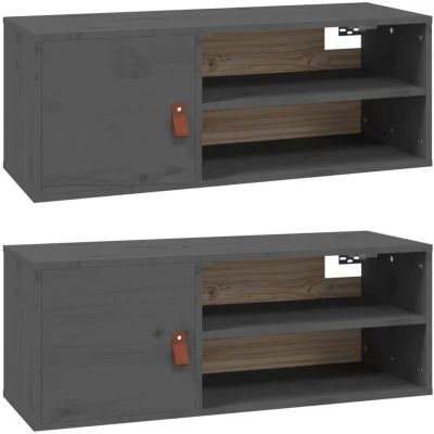 Image of vidaXL Wall Cabinets 2 pcs Grey 80x30x30 cm Solid Wood Pine