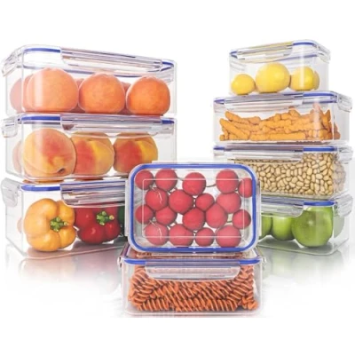 Image of KICHLY Plastic Airtight Food Storage Containers with Lids for Kitchen &amp; Pantry, Leakproof (Blue, Pack of 18)