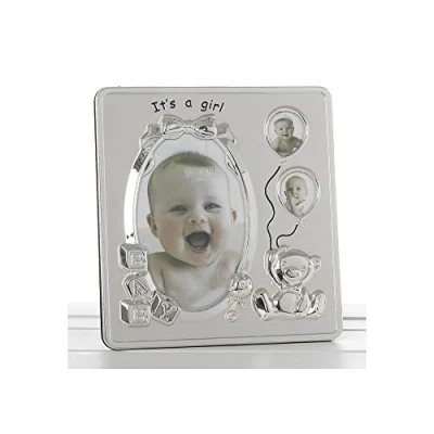 Image of Its A Girl Satin Silver Baby Photo Frame