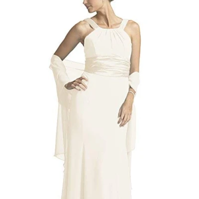 Image of Flora Chiffon Bridal Bridesmaid Shawl Prom Wrap Draping Stole,90&quot; L (IVORY)