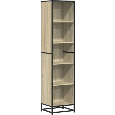 Image of vidaXL book cabinet sonoma oak bookshelf with metal frame &amp; engineered wood 40x35x170.5cm, freestanding bookcase for office/living room modern storage shelf 5 shelves/brown