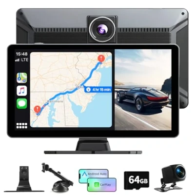 Image of Wireless Car Stereo for Apple CarPlay and Android Auto, 9 Inch Touch Screen Radio with Dashcam Front Rear Camera, Bluetooth, FM, Mirror Link, Voice Control Play GPS Navigation Music Cars