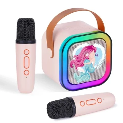 Image of DYNASONIC A29 Karaoke with Two Microphones Bluetooth Speaker for Kids Electronic Toy Gifts 3 15 Years Old (Siren)
