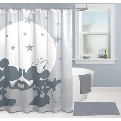 Image of Disney Mickey and Minnie Mouse Shower Curtain 178 x 182 cm Fabric Gray Bathroom Decor