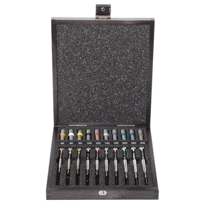 Image of BERGEON 55 606 30009 Set of 9 Screwdrivers with Tubes Spare Blades in Wooden Box Watch Repair Kit, Multicolor, Modern